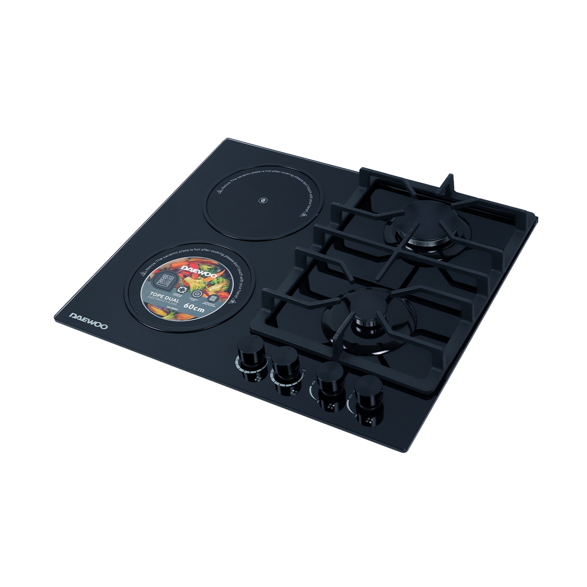 Tope De Cocina Dual Gas Y Eléctrico De 4 Hornillas Vidrio Daewoo