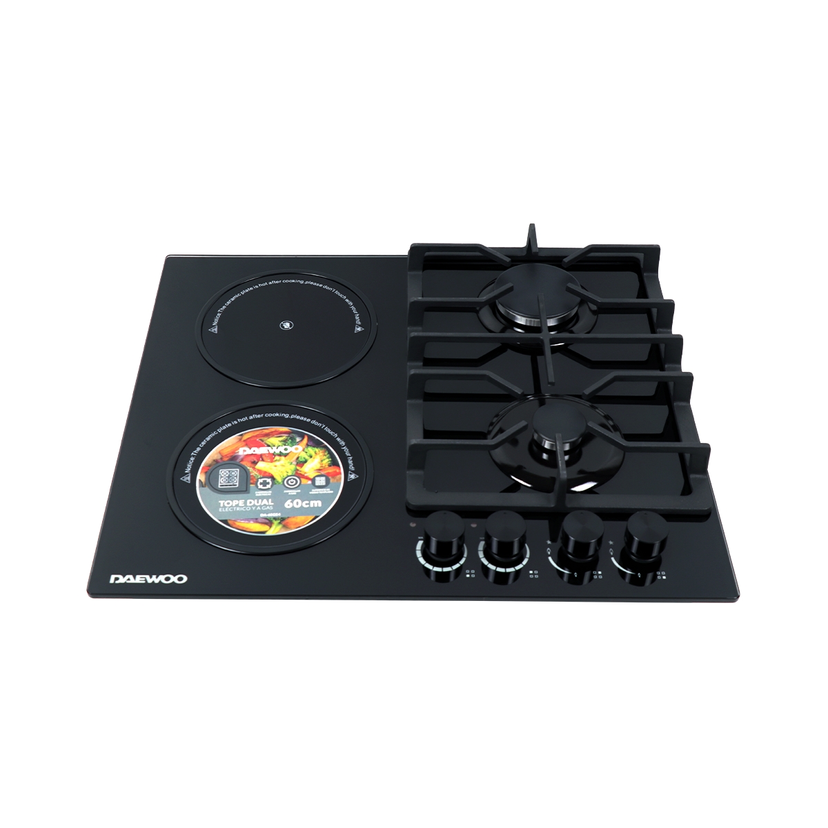 Tope De Cocina Dual Gas Y Eléctrico De 4 Hornillas Vidrio Daewoo - Miniatura 2