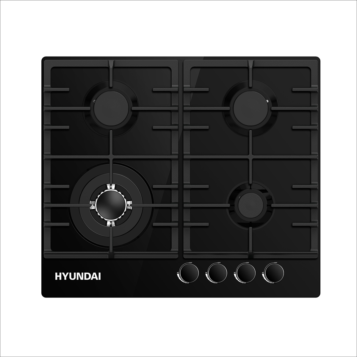 Tope De Cocina A Gas 60 Cm De 4 Hornillas Vidrio Hyundai
