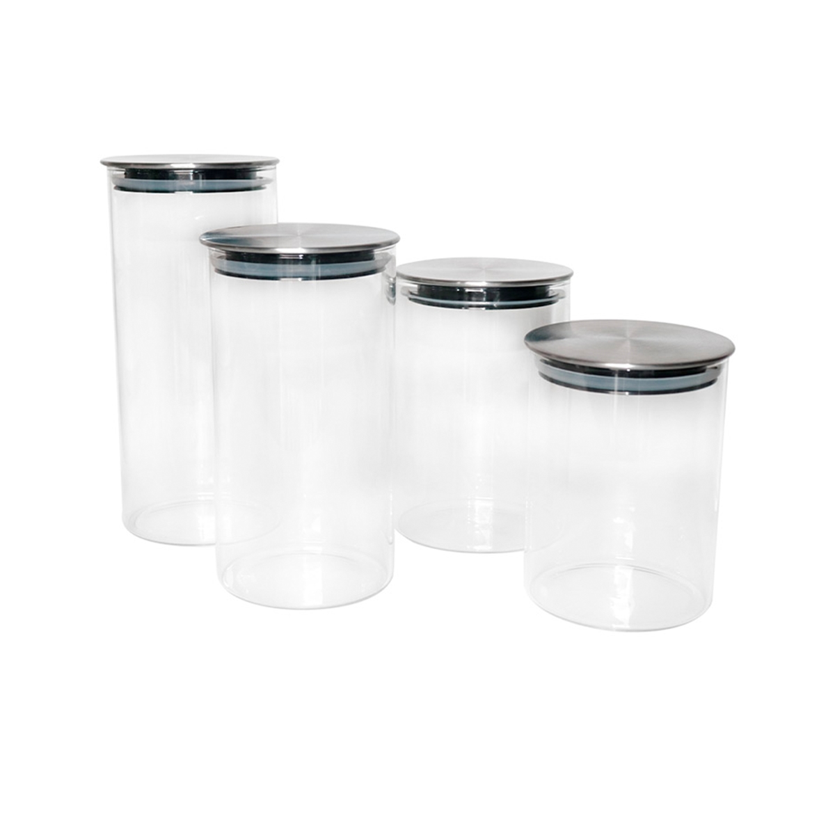 Envases Cilíndricos De Vidrio Con Tapa Acero Inoxidable 4 Piezas Hamilton Beach