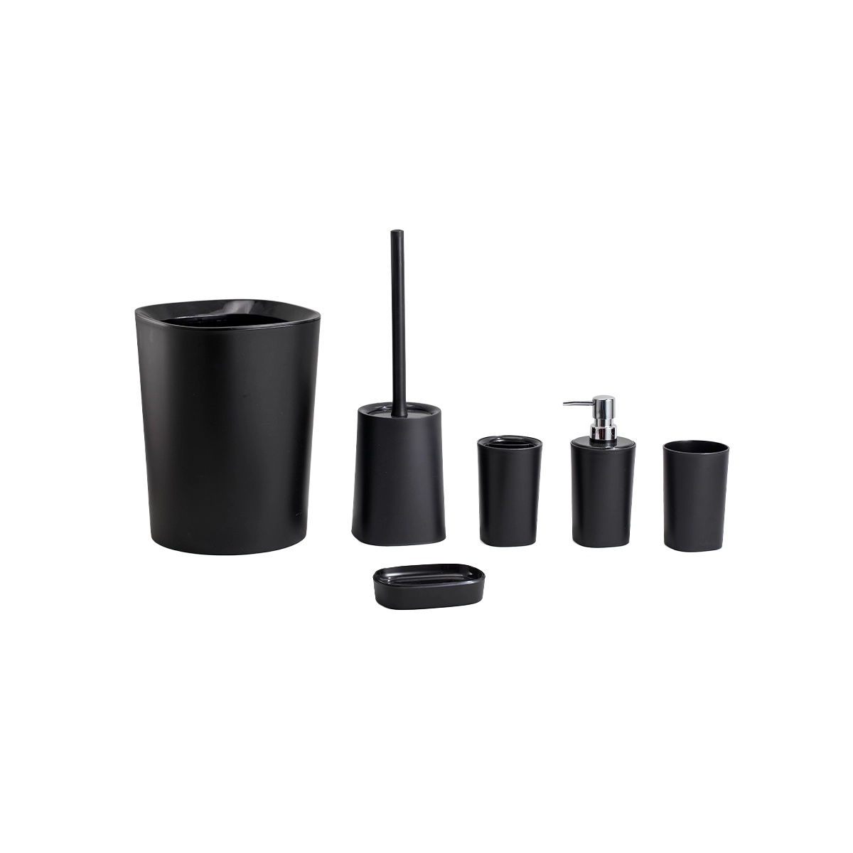 Set De Baño 6 Piezas Con Basurero Color Negro Basic Home