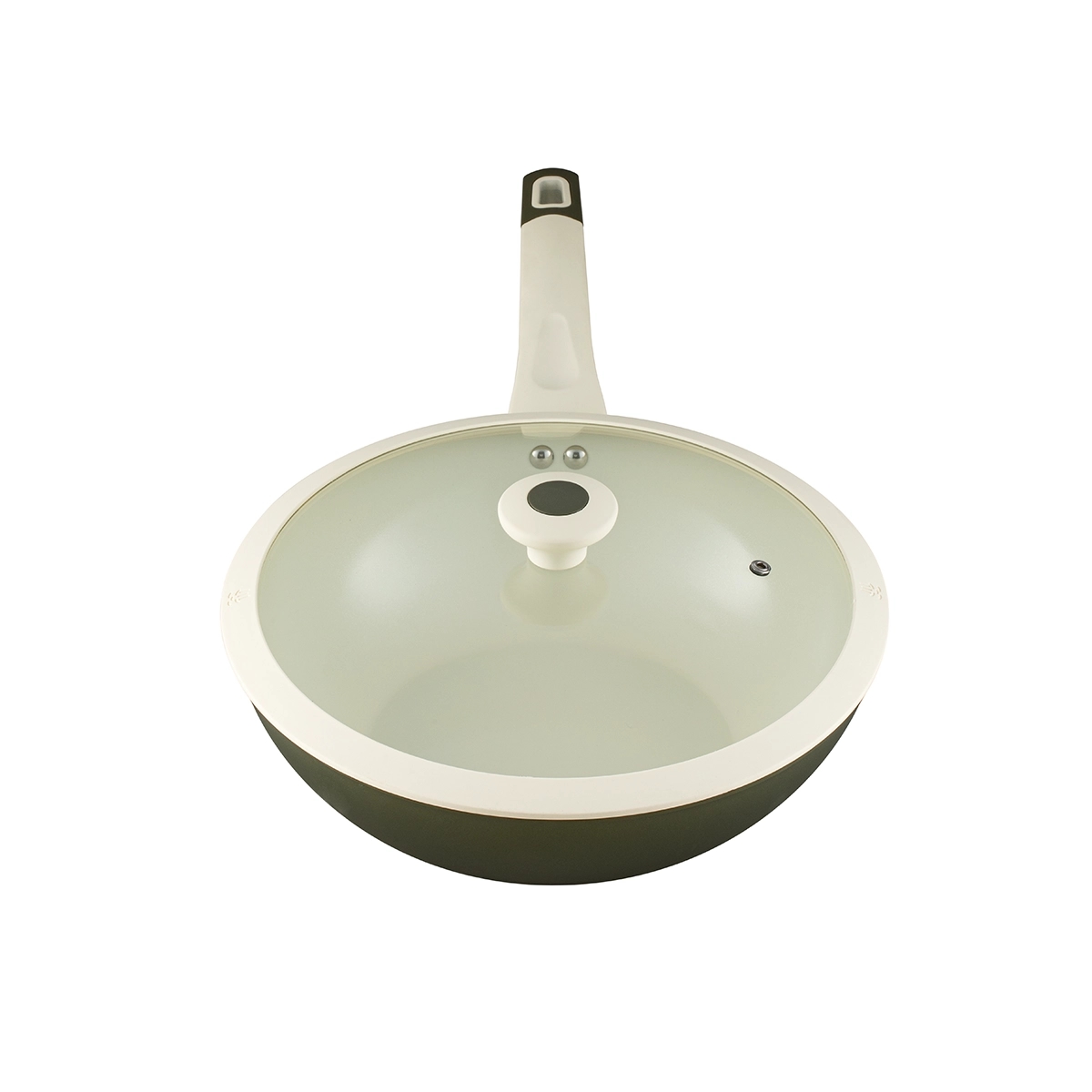 Sartén Tipo Wok 30 Cm Con Tapa Color Verde Oliva Bremen - Miniatura 2