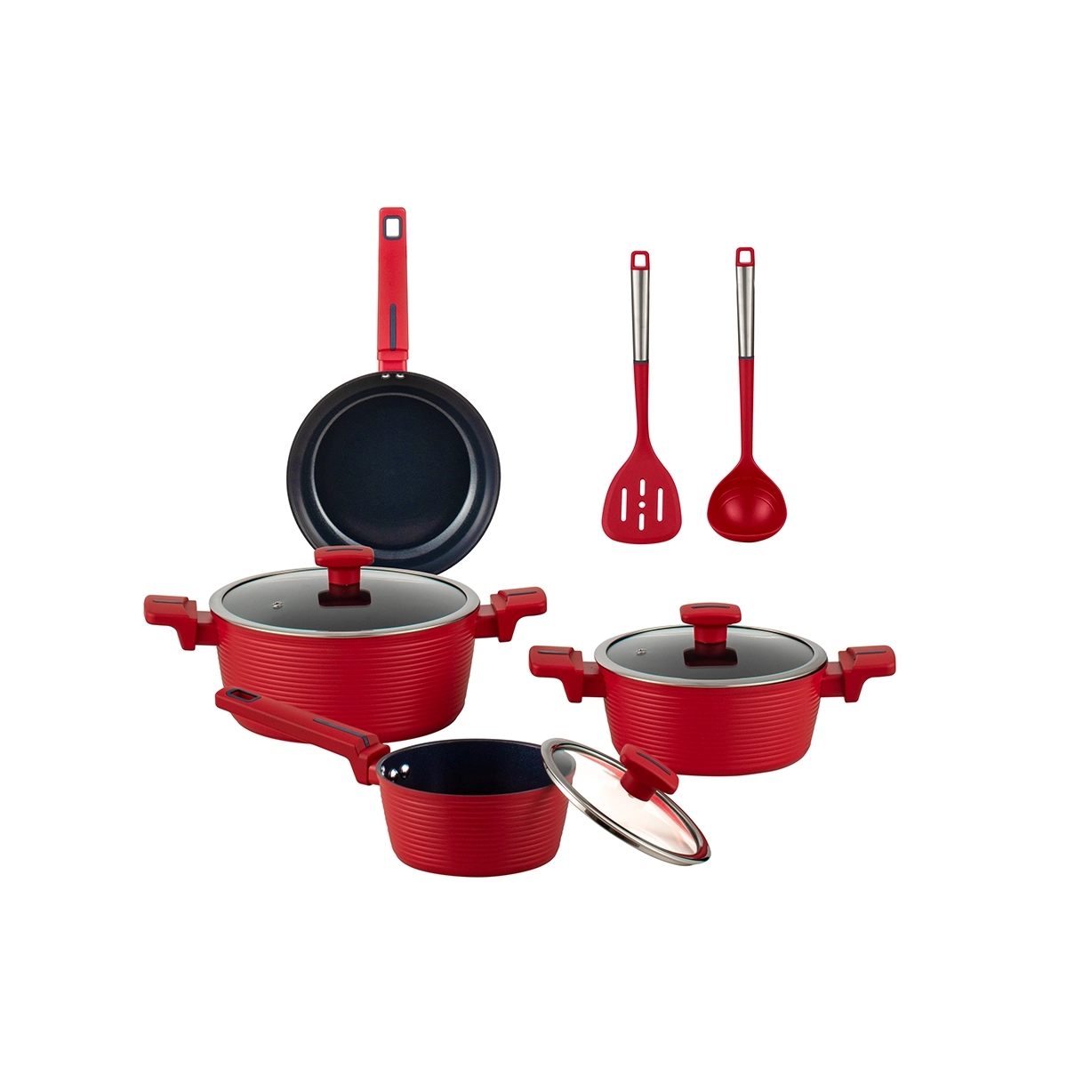 Juego de Ollas de Cerámica De 9 Piezas Color Rojo Bremen