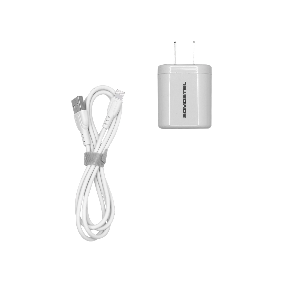 Cargador 2 en 1 con Cable USB Tipo Lightning Color Blanco Somostel