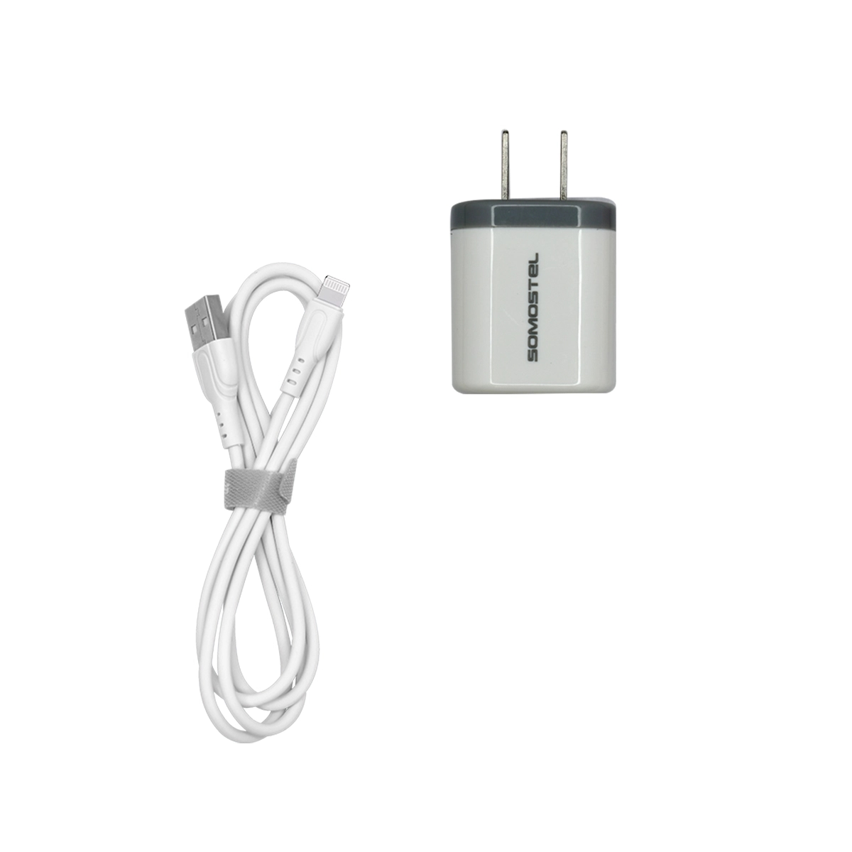 Cargador 2 en 1 con Cable USB Tipo Lightning Color Blanco Somostel