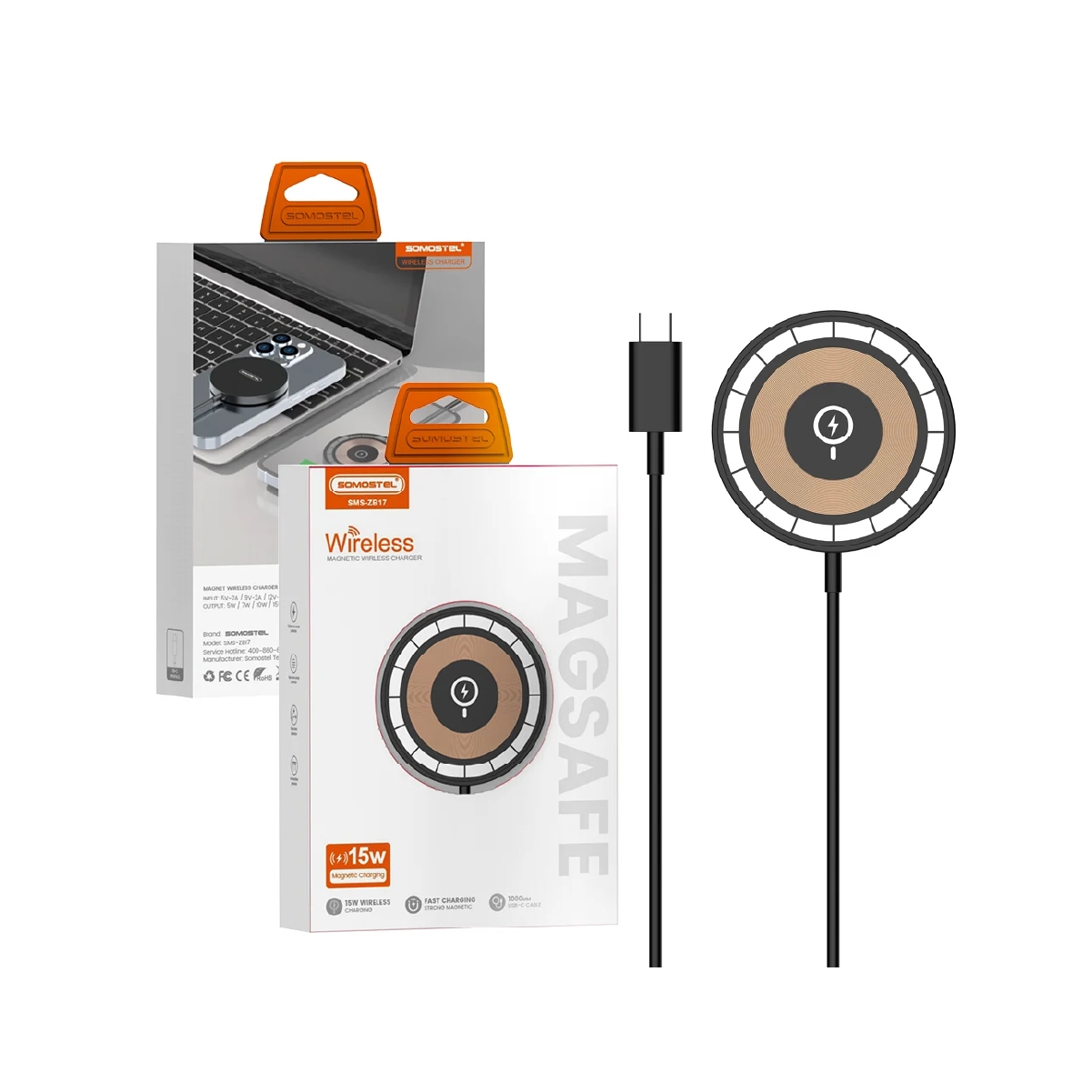 Cargador Magnético Inalámbrico 15W Negro Somostel - Miniatura 3