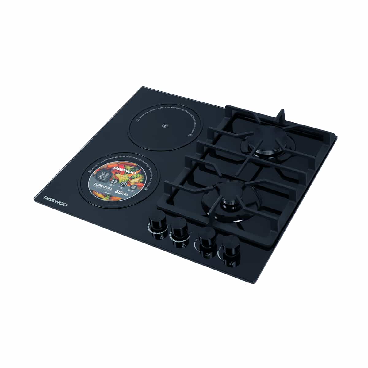Tope De Cocina Dual Gas Y Eléctrico De 4 Hornillas Vidrio Daewoo