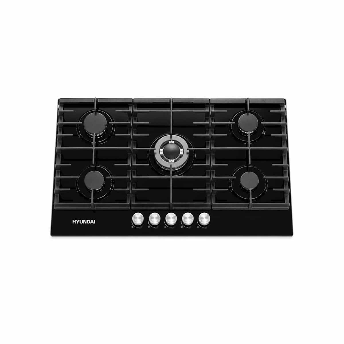 Tope De Cocina A Gas Vidrio De 90cm Con 5 Hornillas Hyundai