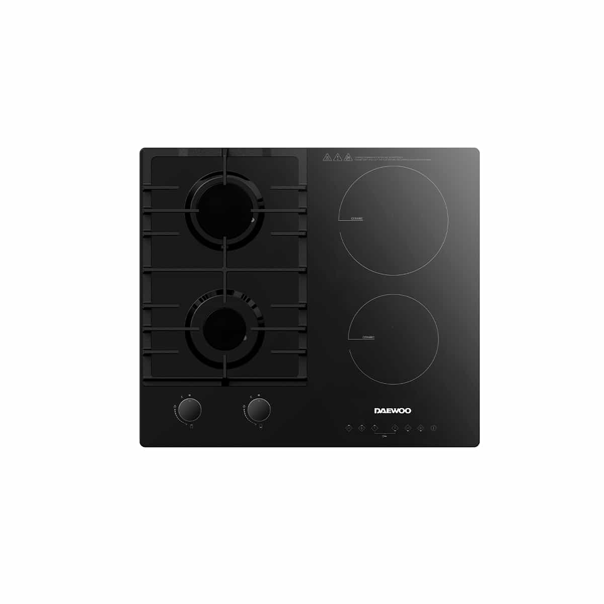 Tope de Cocina Dual Eléctrico y Gas de 4 Hornillas Vitrocerámica Daewoo