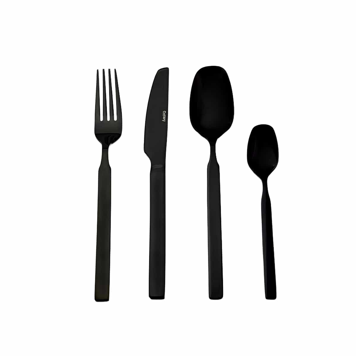 Juego De Cubiertos De 16 Piezas Mango Liso Color Negro Cutlery
