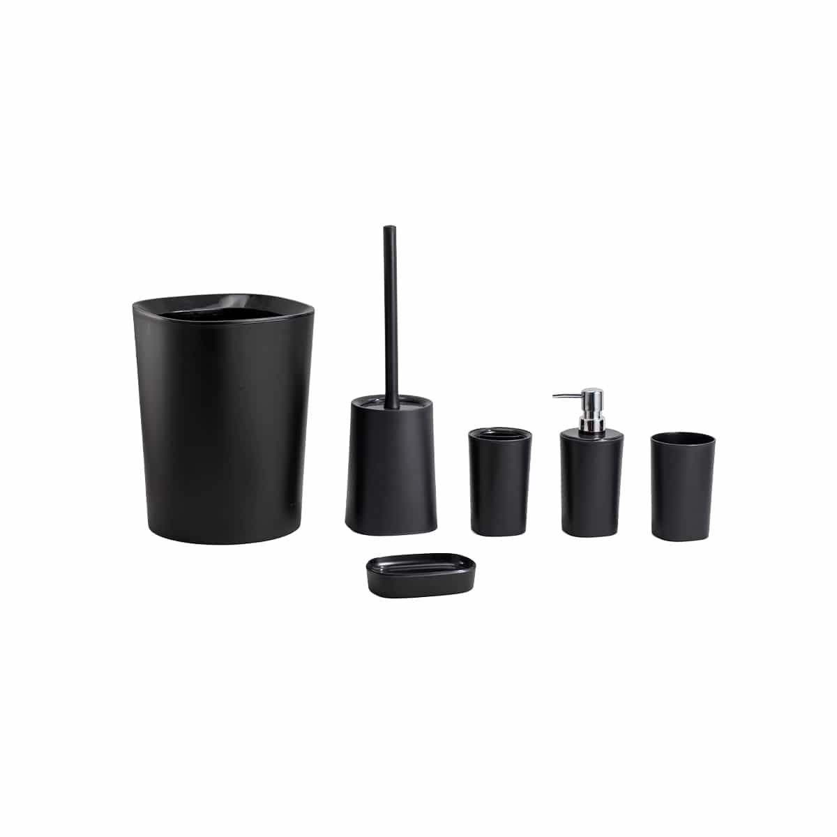 Set De Baño 6 Piezas Con Basurero Color Negro Basic Home