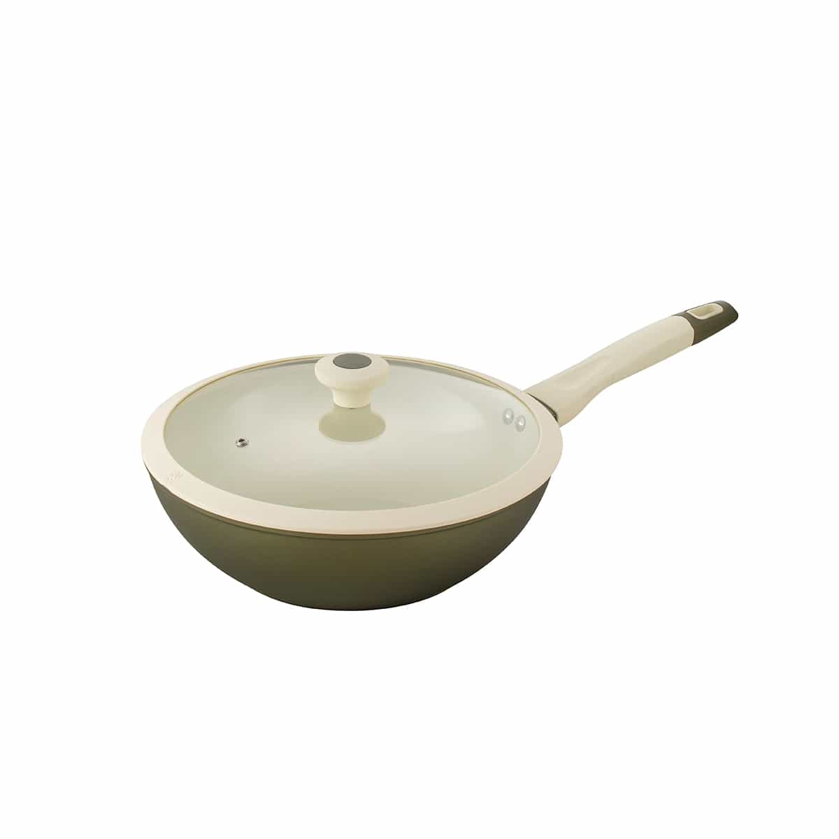 Sartén Tipo Wok 30 Cm Con Tapa Color Verde Oliva Bremen