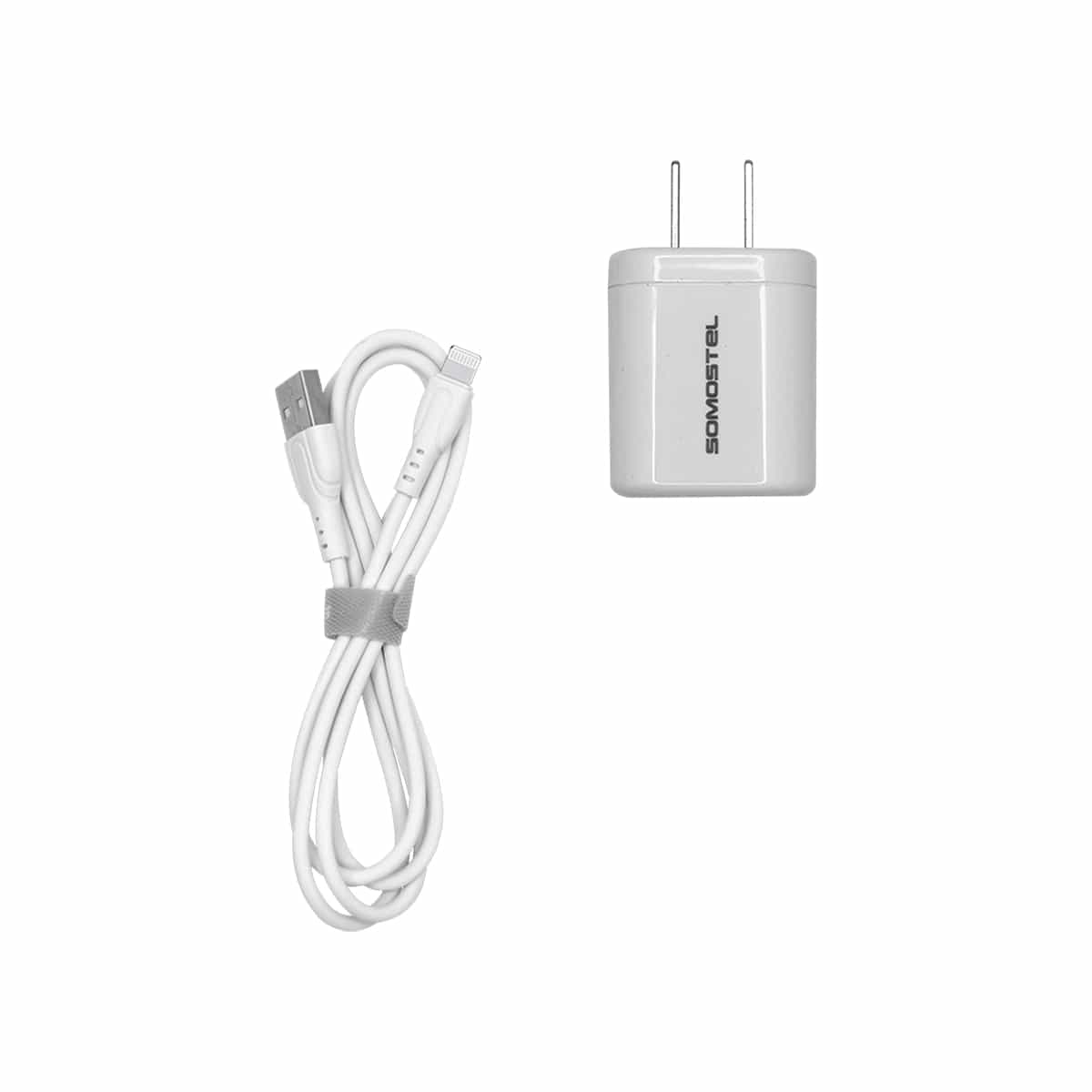 Cargador 2 en 1 con Cable USB Tipo Lightning Color Blanco Somostel