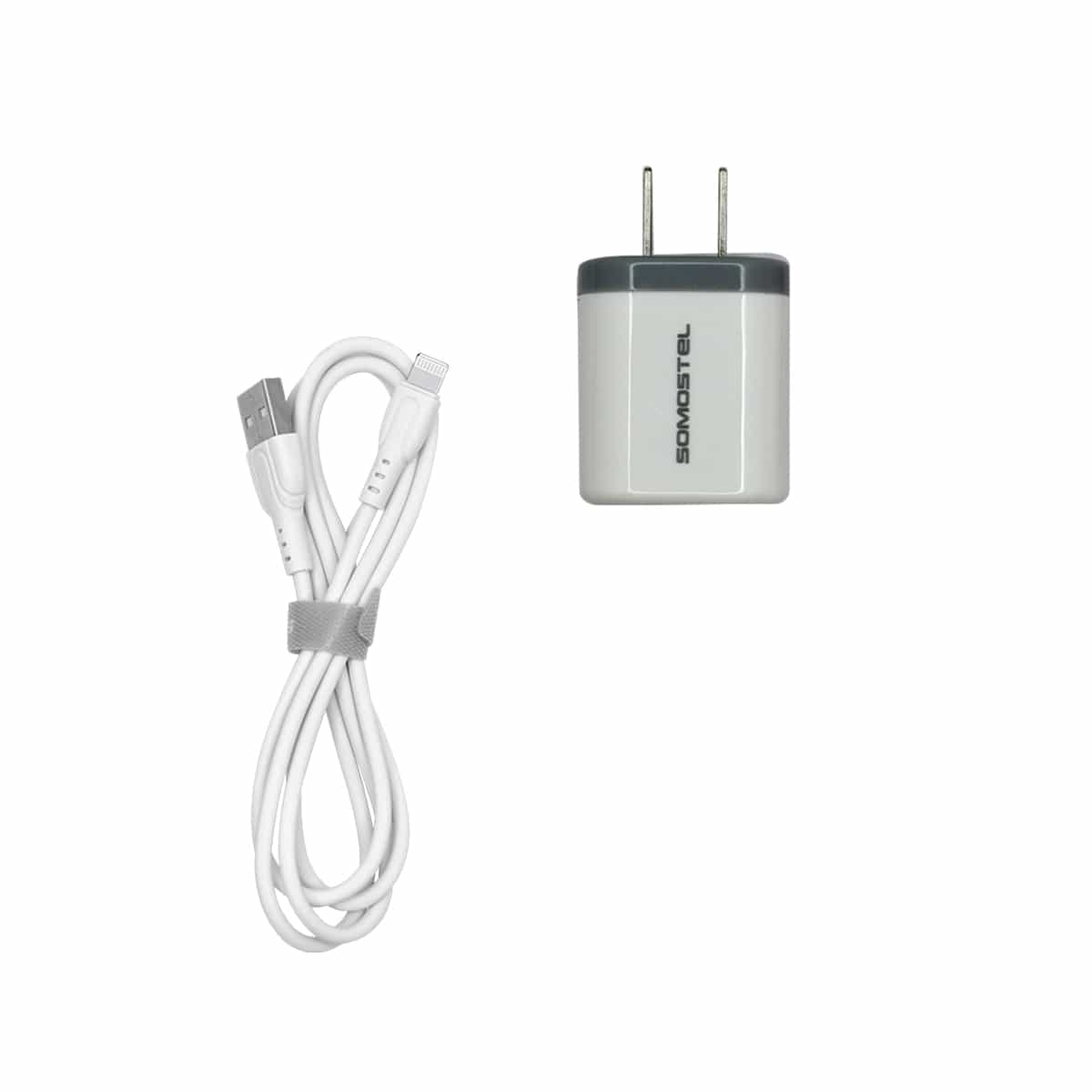 Cargador 2 en 1 con Cable USB Tipo Lightning Color Blanco Somostel