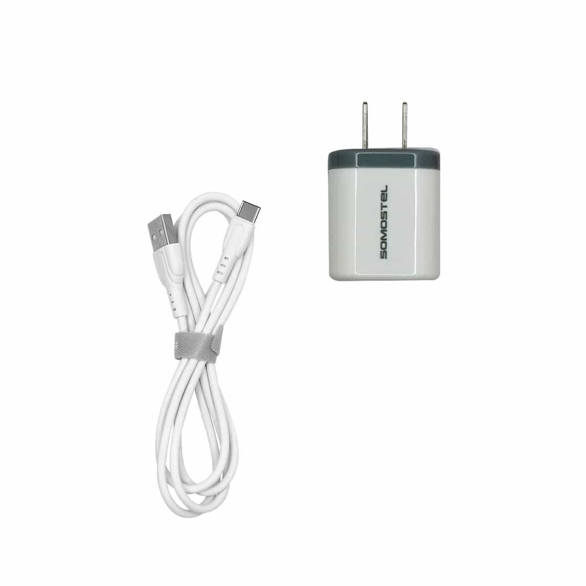 Cargador 2 en 1 Con Cable USB Tipo C Color Gris Somostel