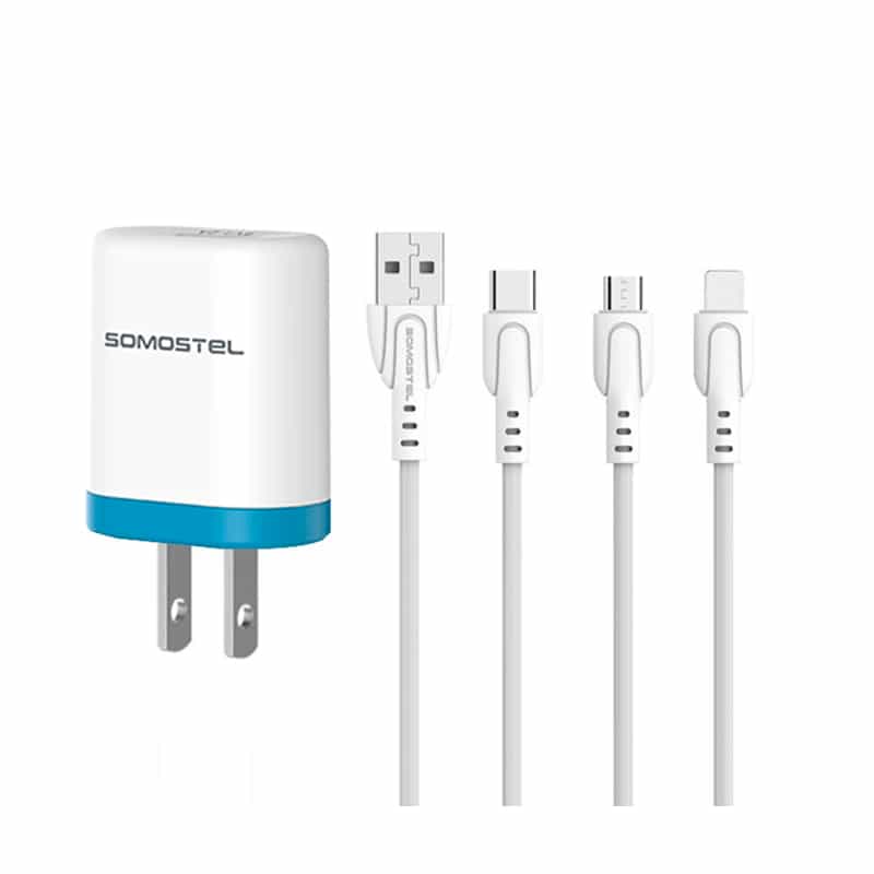 Cargador 2 en 1 Con Cable USB Tipo Lightning Color Azul Somostel