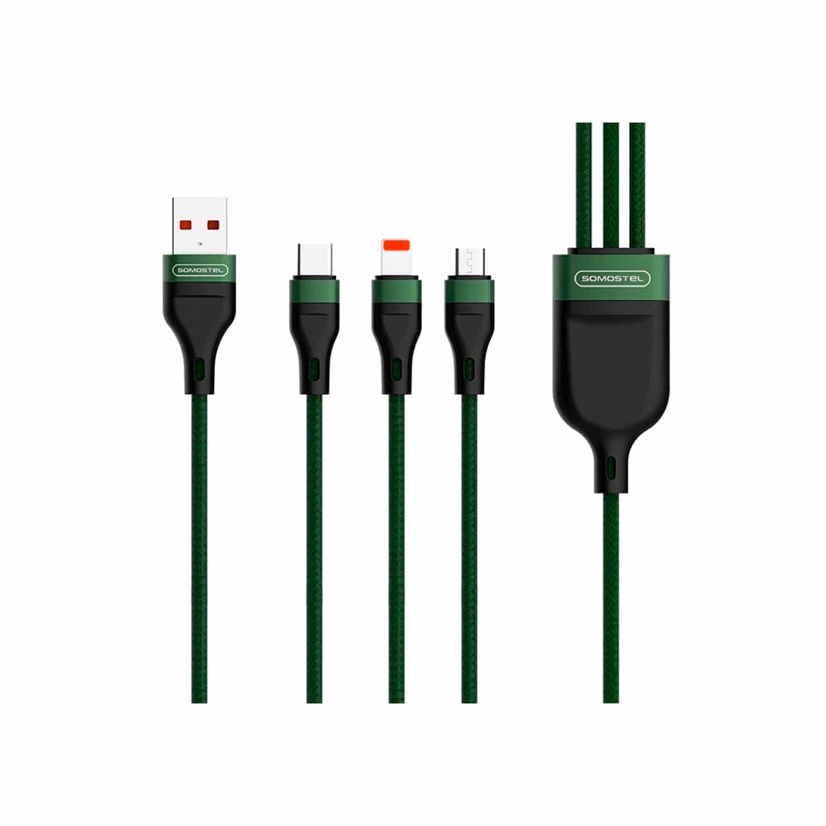 Cable USB Carga Rápida 3 en 1 Verde Somostel